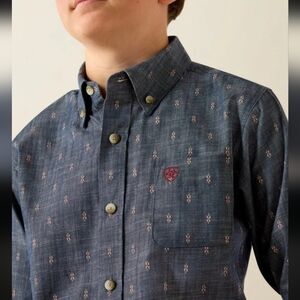 Ariat Men's Navy Patterned Button-Down Shirt